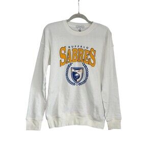 WEAR by Erin Andrews Sweatshirt Small White Yellow Pullover NHL Buffalo Sabres
